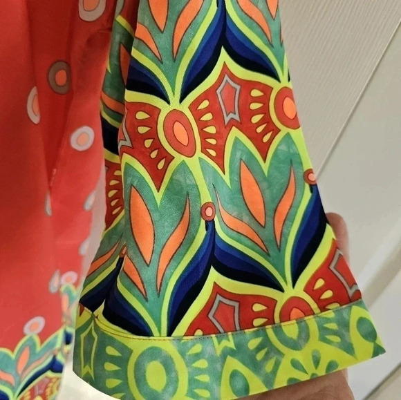 Isle by Melis Kozan Boho Abstract Caftan Dress L Coral Tropical Resort Tunic - Picture 3 of 10